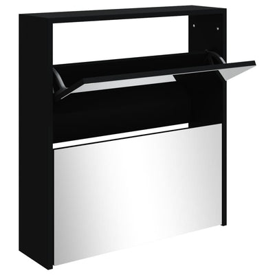 Vidaxl schoenenkast met spiegel 2-laags 63x17x67 cm zwart