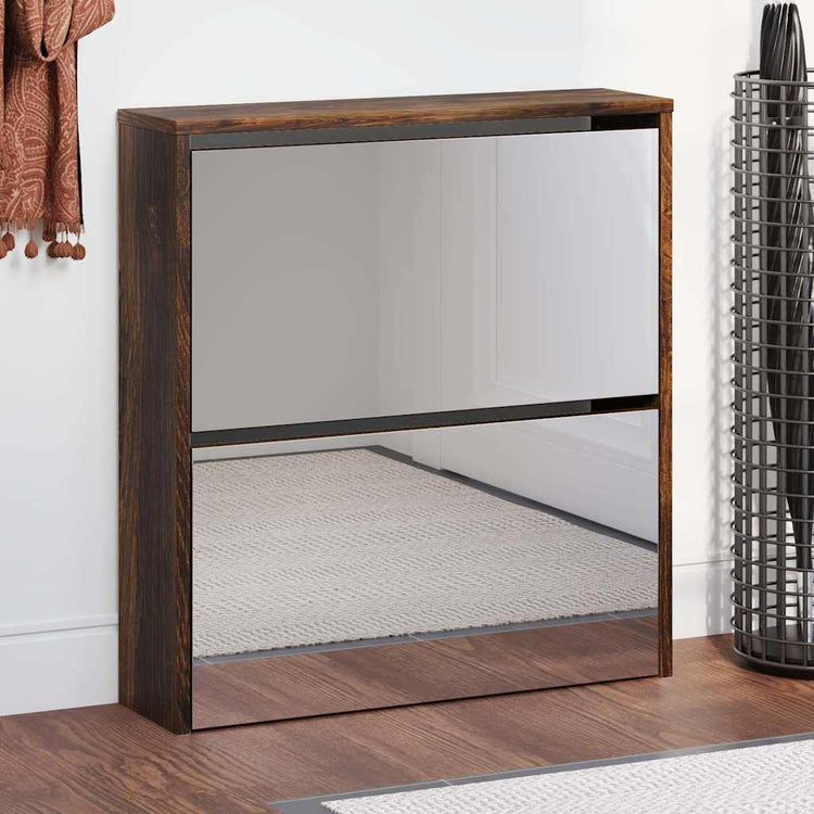 Vidaxl schoenenkast met spiegel 2-laags 63x17x67 cm gerookt eiken