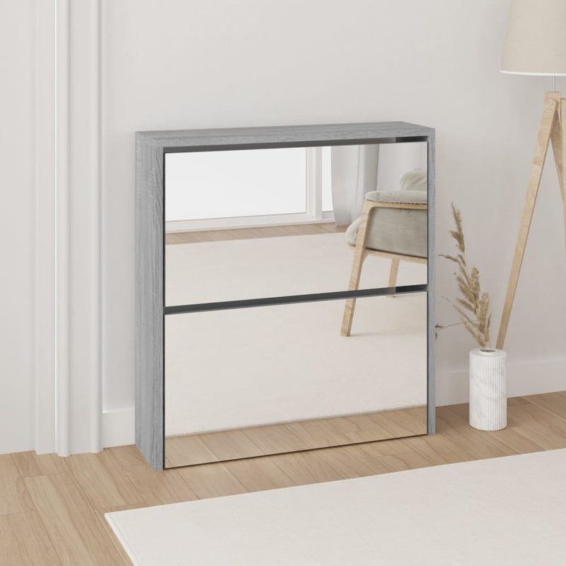 Vidaxl schoenenkast met spiegel 2-laags 63x17x67 cm grijs sonoma