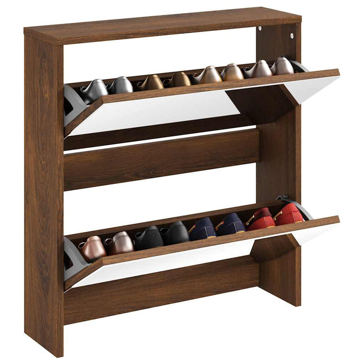 Vidaxl schoenenkast met spiegel 2-laags 63x17x67 cm bruineiken