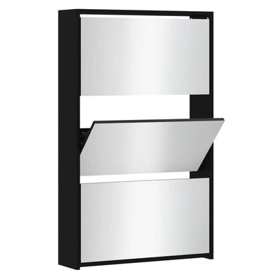 Vidaxl schoenenkast met spiegel 3-laags zwart 63x17x102,5 cm