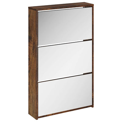 Vidaxl schoenenkast met spiegel 3-laags 63x17x102,5 cm gerookt eiken