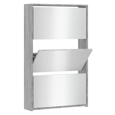 Vidaxl schoenenkast met spiegel 3-laags 63x17x102,5 cm grijs sonoma