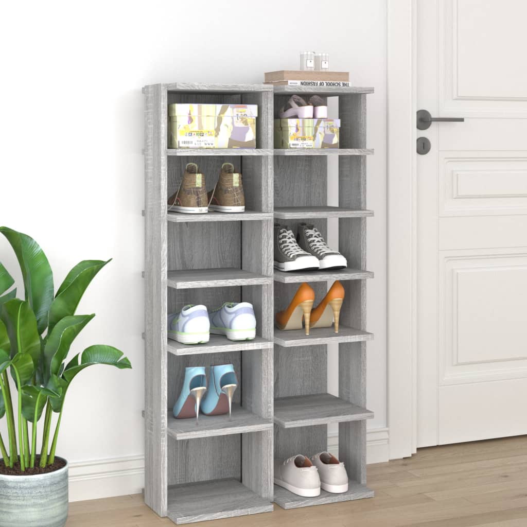 Vidaxl schoenenrekken 2 st 27,5x27x102 cm bewerkt hout grijs sonoma
