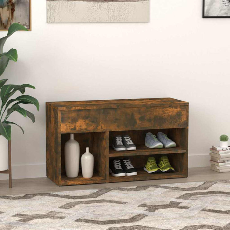 Vidaxl schoenenbankje 80x30x45 cm bewerkt hout gerookt eikenkleurig