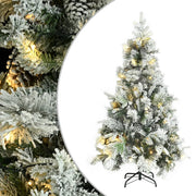 VidaXL Kerstboom met LED en dennenappels en sneeuw 195 cm PVC en PE - afbeelding 1