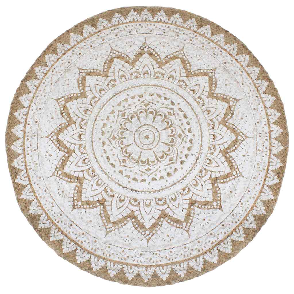 Vidaxl tapijt met print rond 180 cm gevlochten jute