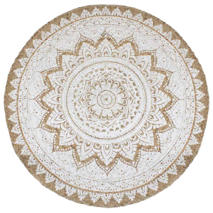 Vidaxl tapijt met print rond 210 cm gevlochten jute