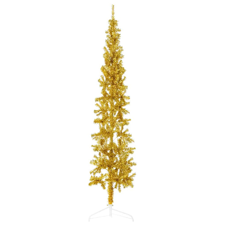 Vidaxl kunstkerstboom half met standaard smal 180 cm goudkleurig