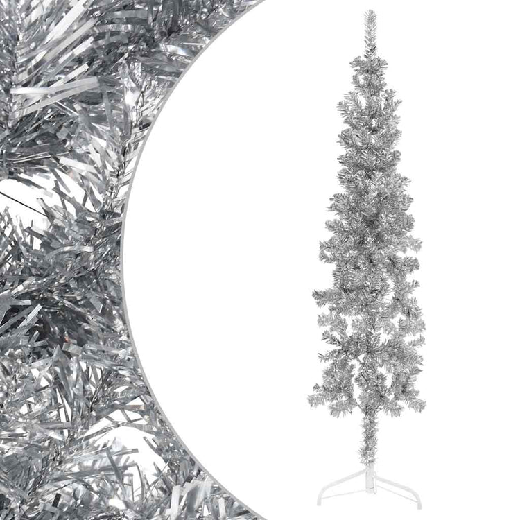 Vidaxl kunstkerstboom half met standaard smal 120 cm zilverkleurig
