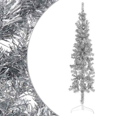 Vidaxl kunstkerstboom half met standaard smal 120 cm zilverkleurig