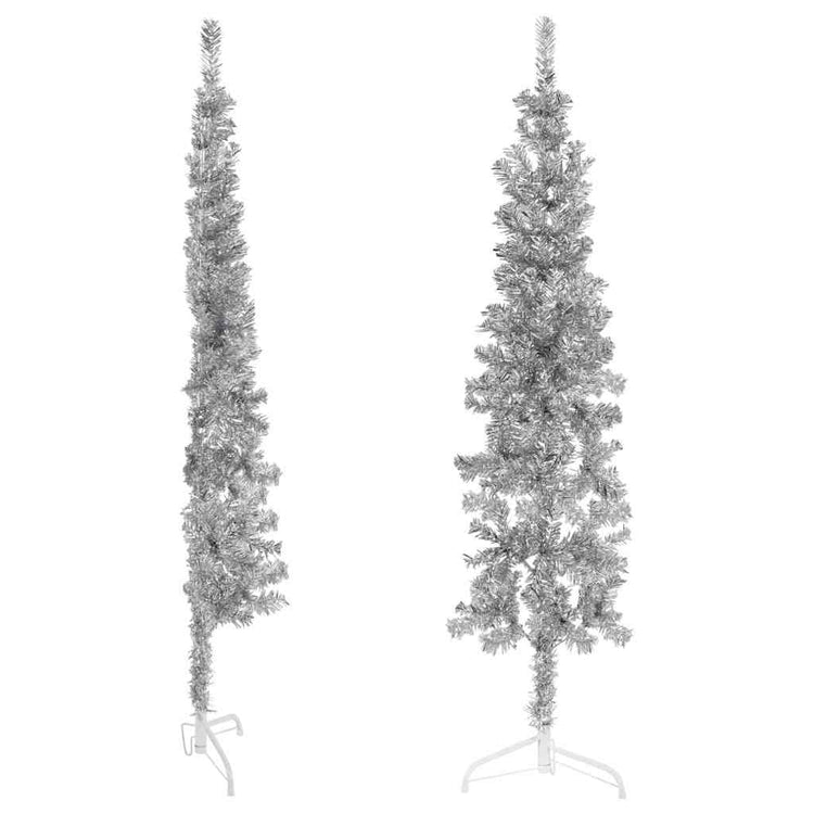 Vidaxl kunstkerstboom half met standaard smal 120 cm zilverkleurig