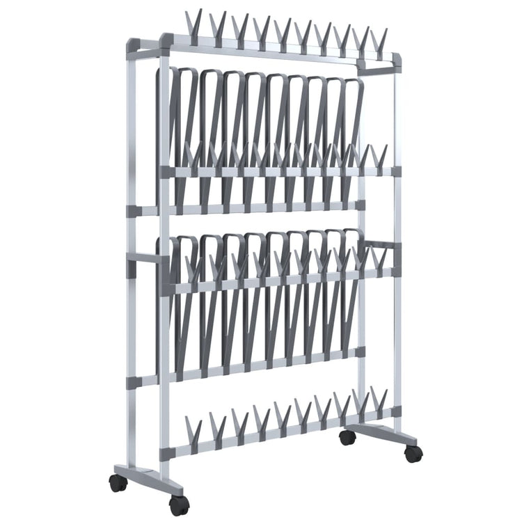 Vidaxl schoenenrek met wieltjes 89x27x120 cm zilverkleurig
