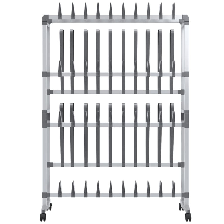 Vidaxl schoenenrek met wieltjes 89x27x120 cm zilverkleurig