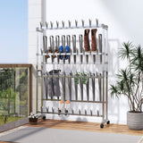 Vidaxl schoenenrek met wieltjes 89x27x120 cm zilverkleurig - afbeelding 1