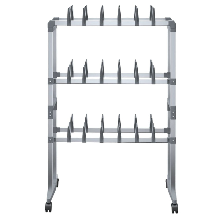 Vidaxl schoenenrek met wieltjes 66x27x100 cm zilverkleurig