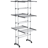 Vidaxl droogrek 3-laags met wieltjes 60x70x129 cm zilverkleurig - afbeelding 2