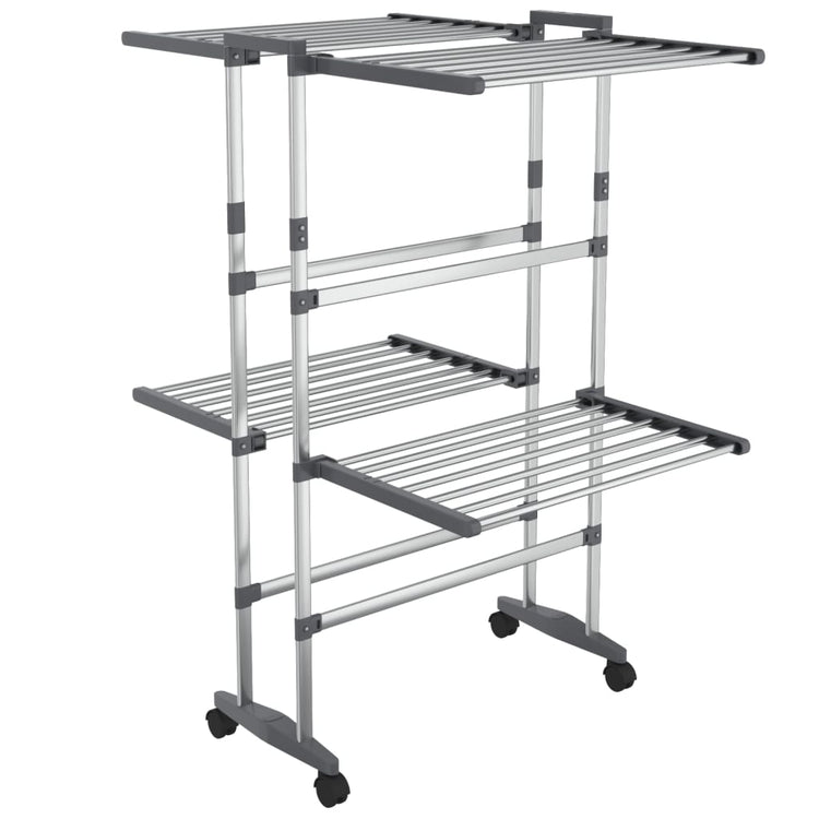 Vidaxl droogrek 2-laags met wieltjes 60x70x106 cm zilverkleurig