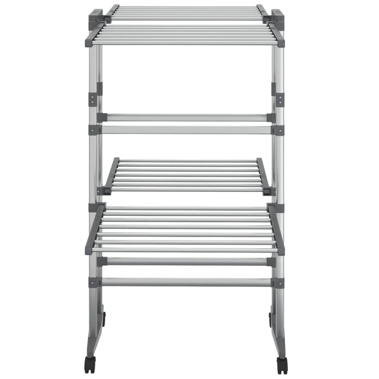 Vidaxl droogrek 2-laags met wieltjes 60x70x106 cm zilverkleurig