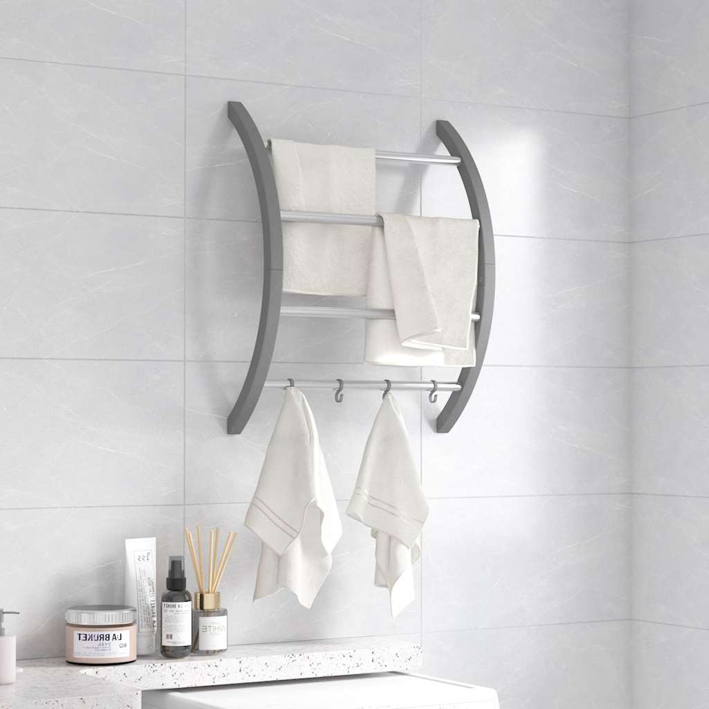 Vidaxl handdoekenrek met haken 56x16x72 cm aluminium zilverkleurig