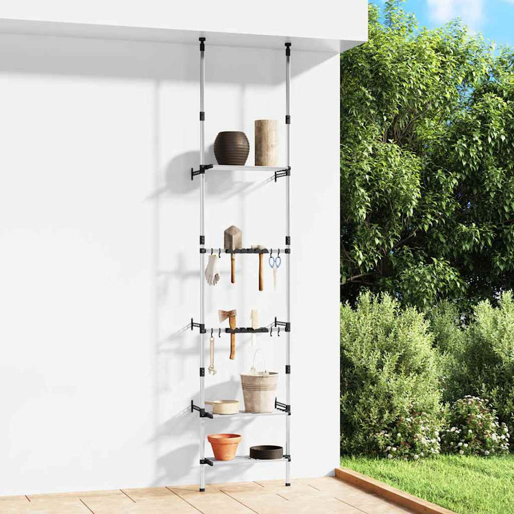 Vidaxl tuinrek met 3 schappen telescopisch aluminium zilverkleurig