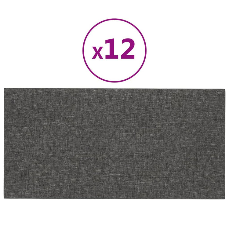 Vidaxl wandpanelen 12 st 0,54 m² 30x15 cm stof donkergrijs