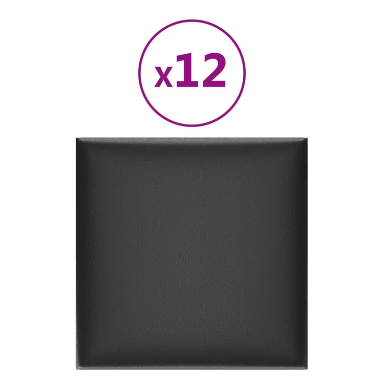 Vidaxl wandpanelen 12 st 1,08 m² 30x30 cm kunstleer zwart