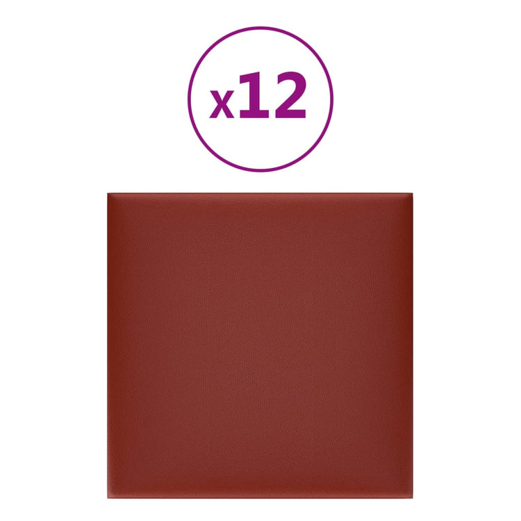 Vidaxl wandpanelen 12 st 1,08 m² 30x30 cm kunstleer wijnrood