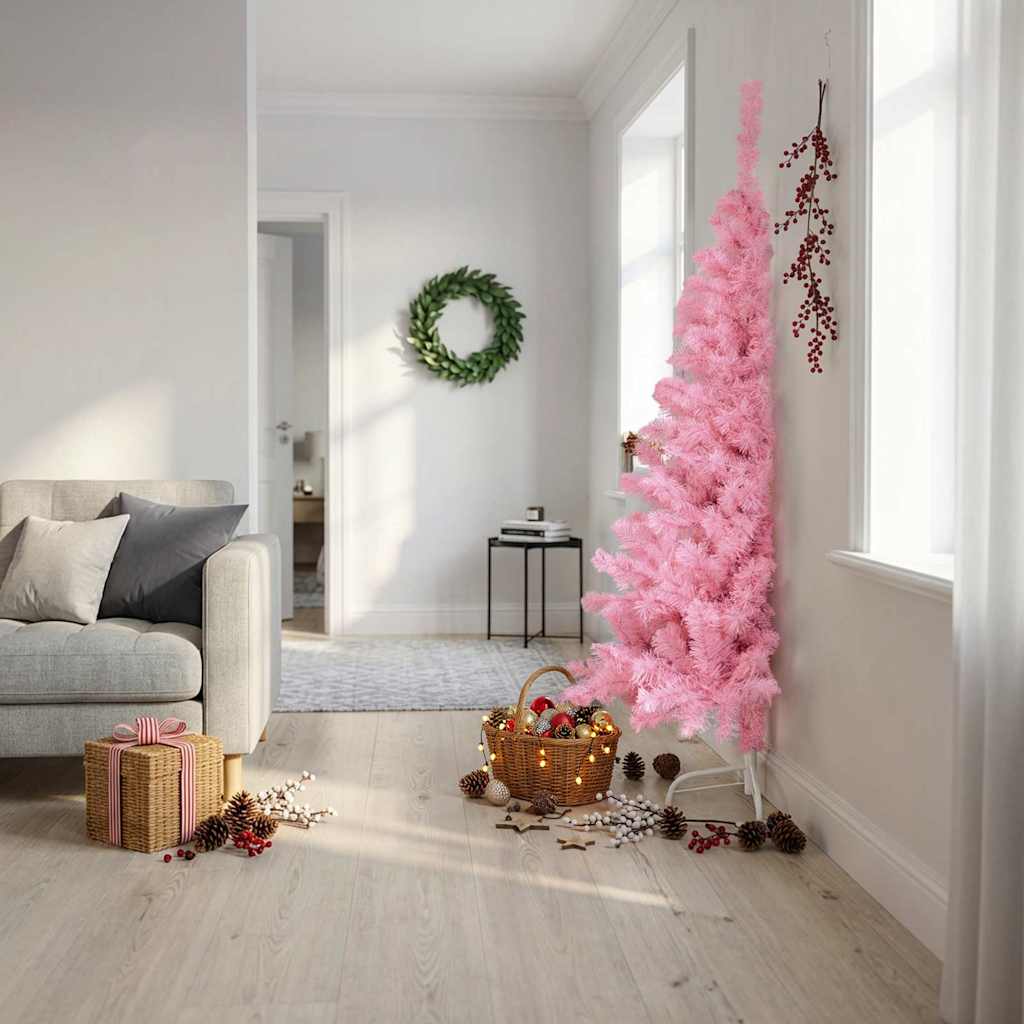 Vidaxl kunstkerstboom met standaard half 180 cm pvc roze
