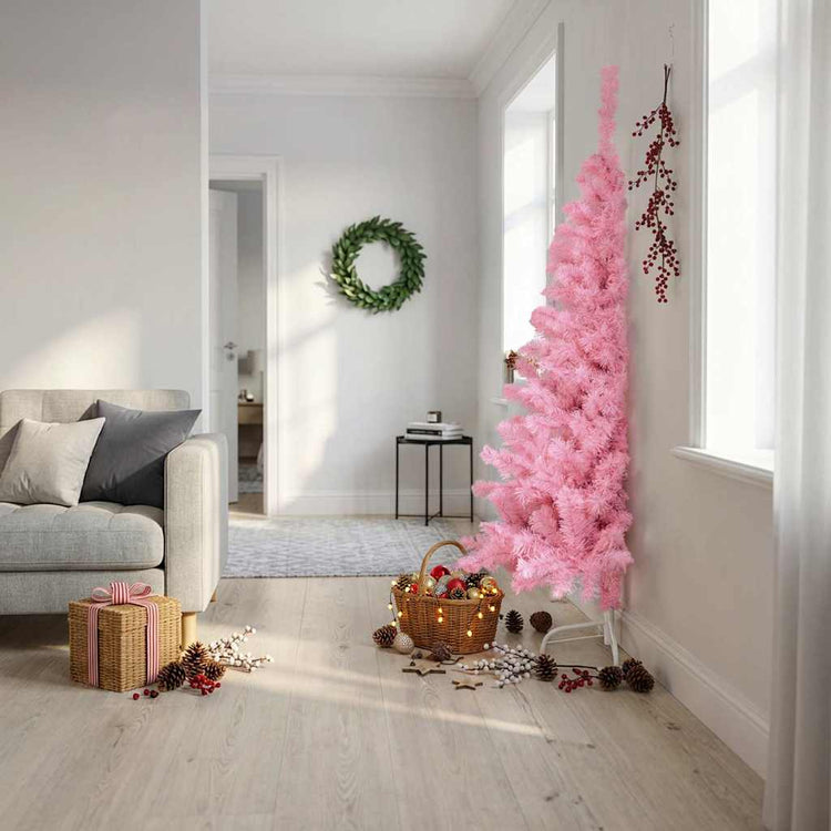 Vidaxl kunstkerstboom met standaard half 180 cm pvc roze
