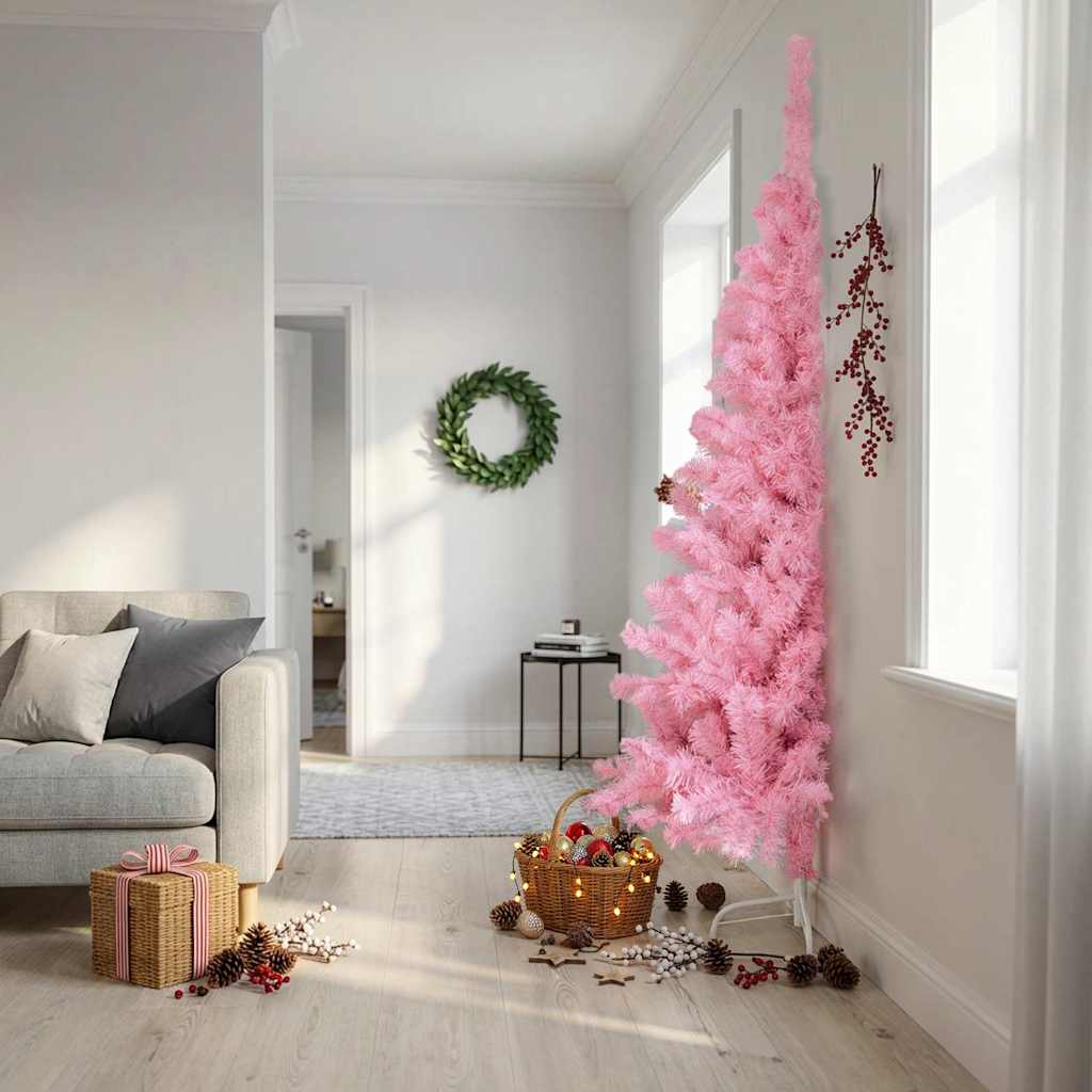Vidaxl kunstkerstboom met standaard half 240 cm pvc roze