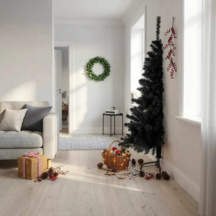 Vidaxl kunstkerstboom met standaard half 180 cm pvc zwart