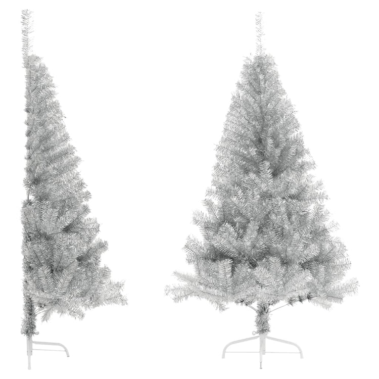 Vidaxl kunstkerstboom half met standaard 120 cm pet zilverkleurig