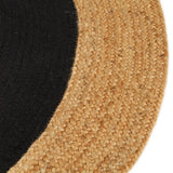 VidaXL Vloerkleed rond gevlochten 90 cm jute en katoen zwart naturel - afbeelding 3
