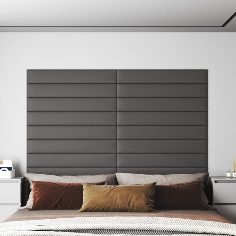 VidaXL Wandpanelen 12 st 1,62 m² 90x15 cm kunstleer grijs