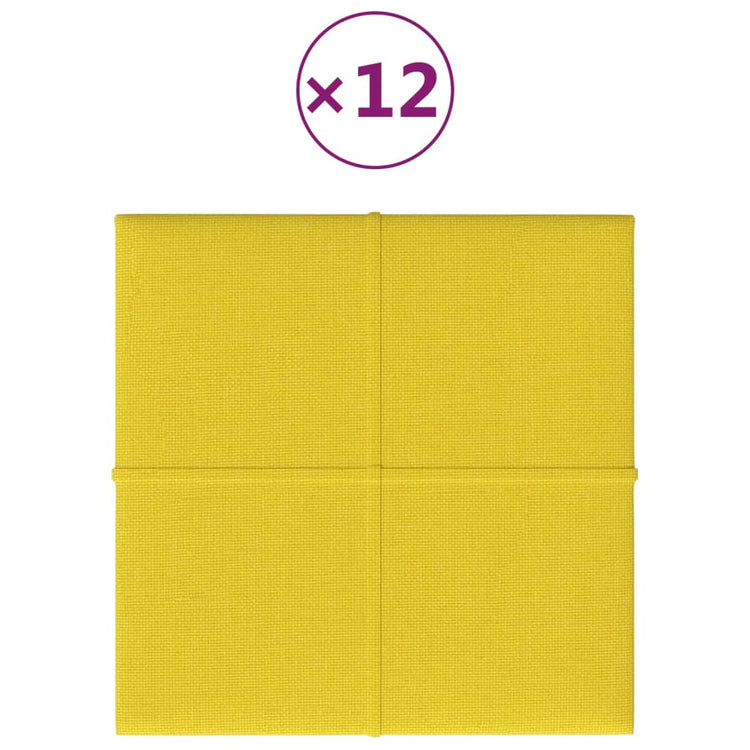 VidaXL Wandpanelen 12 st 1,08 m² 30x30 cm stof lichtgeel