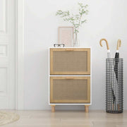 Vidaxl schoenenkast 52x25x80 cm bewerkt hout en natuurlijk rattan wit - afbeelding 3