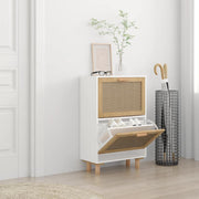 Vidaxl schoenenkast 52x25x80 cm bewerkt hout en natuurlijk rattan wit - afbeelding 1