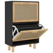 Vidaxl schoenenkast 52x25x80 cm bewerkt hout en rattan zwart - afbeelding 2