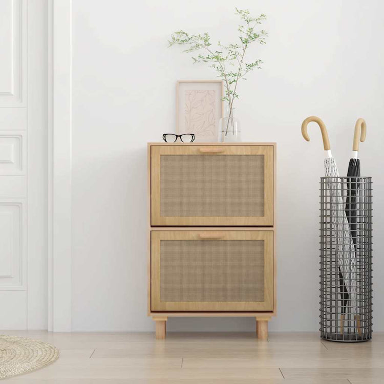 Vidaxl schoenenkast 52x25x80 cm bewerkt hout natuurlijk rattan bruin
