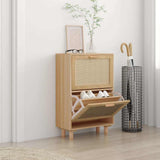 Vidaxl schoenenkast 52x25x80 cm bewerkt hout natuurlijk rattan bruin - afbeelding 1