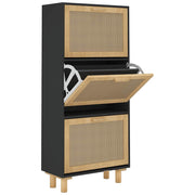 Vidaxl schoenenkast 52x25x115 cm bewerkt hout en rattan zwart - afbeelding 2