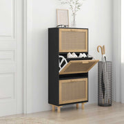 Vidaxl schoenenkast 52x25x115 cm bewerkt hout en rattan zwart - afbeelding 1