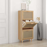 Vidaxl schoenenkast 52x25x115cm bewerkt hout natuurlijk rattan bruin - afbeelding 1