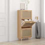 Vidaxl schoenenkast 52x25x115cm bewerkt hout natuurlijk rattan bruin - afbeelding 1