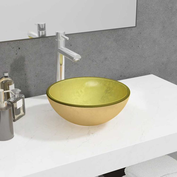 Vidaxl wasbak 30x12 cm gehard glas goudkleurig