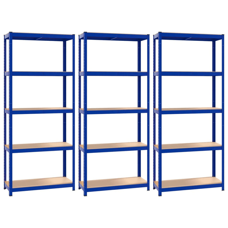 VidaXL Opbergrekken 3 st 5-laags staal en bewerkt hout blauw