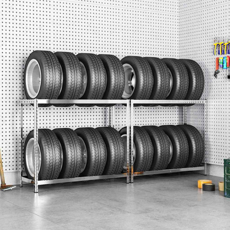 Vidaxl bandenrekken 2-laags 2 st 110x40x110 cm staal zilverkleurig