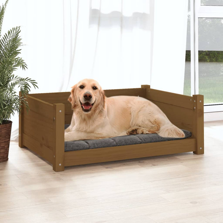 Vidaxl hondenmand 75,5x55,5x28 cm massief grenenhout honingbruin