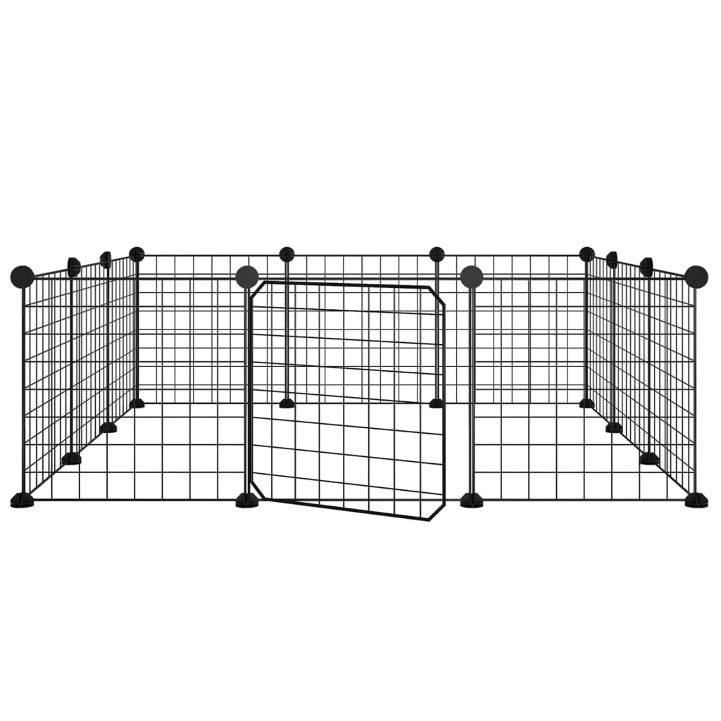 VidaXL Huisdierenkooi met deur 12 panelen 35x35 cm staal zwart